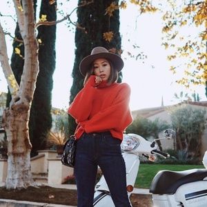 LOU & GREY Orange Cashmere Mock Neck Sweater S